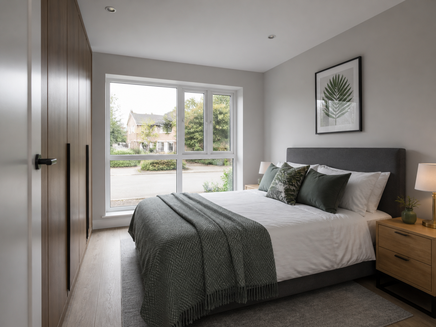 A converted garage arranged as a ground-floor double bedroom